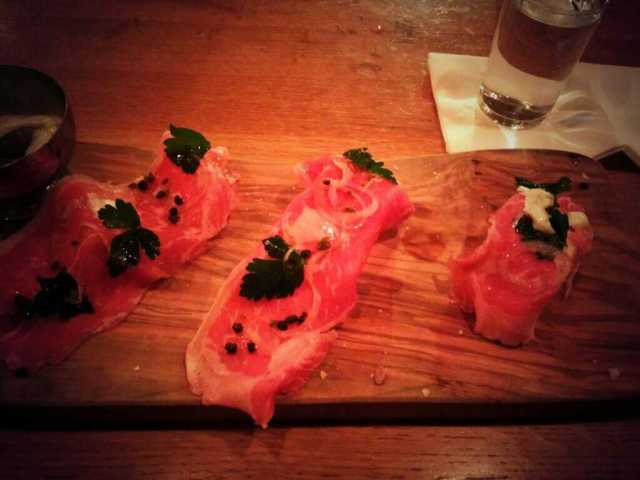 Sirloin Carpaccio. You have to pick it up to eat it, and it's too big for one bite. I had some issues and was probably embarassing myself as I ate it, but it was delicious.